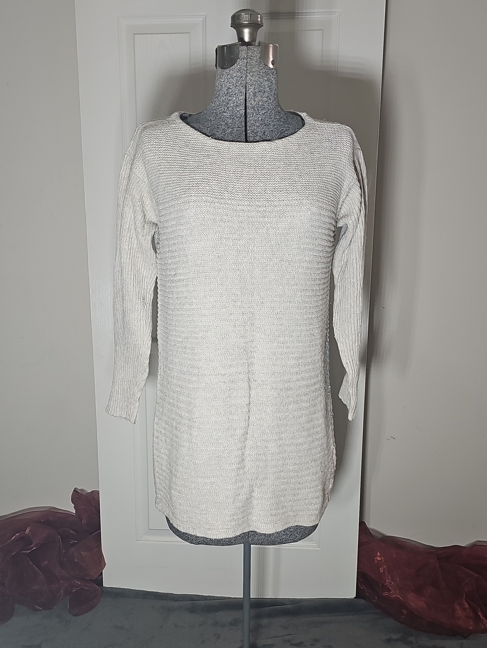 J. Jill Cotton Wool Silk Blend Oatmeal Tunic Sweater Size S
